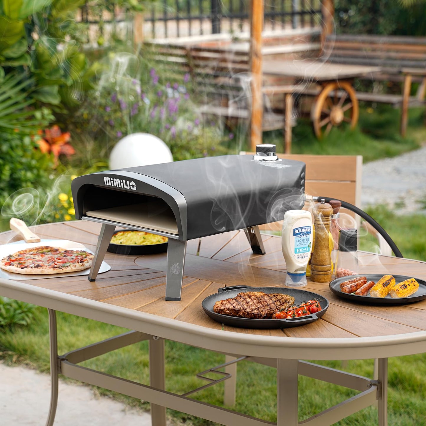 Mimiuo Gas Pizza Oven Outdoor - 33 lbs Heavy Duty Propane Pizza Stove for Outside, 60 Second Pizza - Includes 13" Square Stone Foldable Peel & Cover - Portable for Backyard Camping