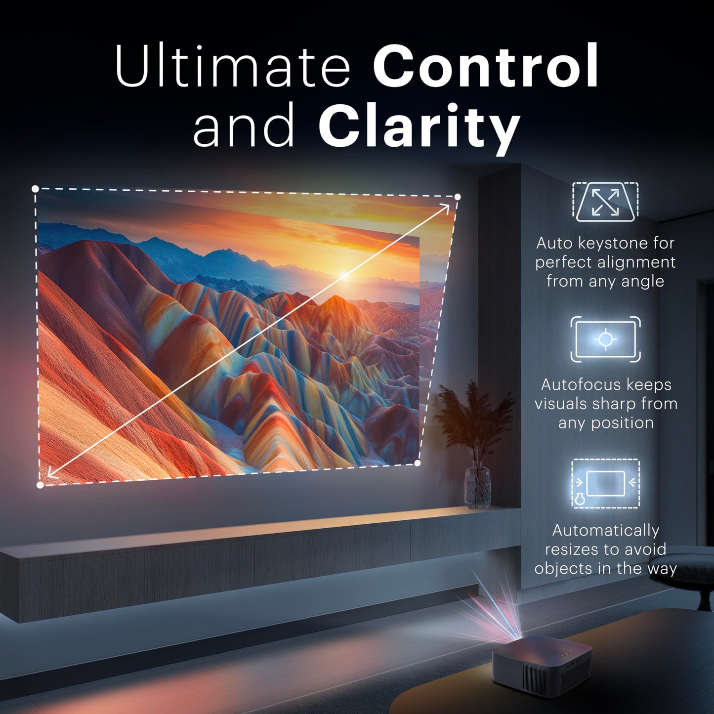 KODAK Flik X20 1080p Smart Projector - 1080p, 300 ANSI Lumens - Portable Projector with Wi-Fi, Bluetooth, ATV Dongle & Android TV 12 - Auto-Focus & Keystone Correction with 100" Screen & Tripod