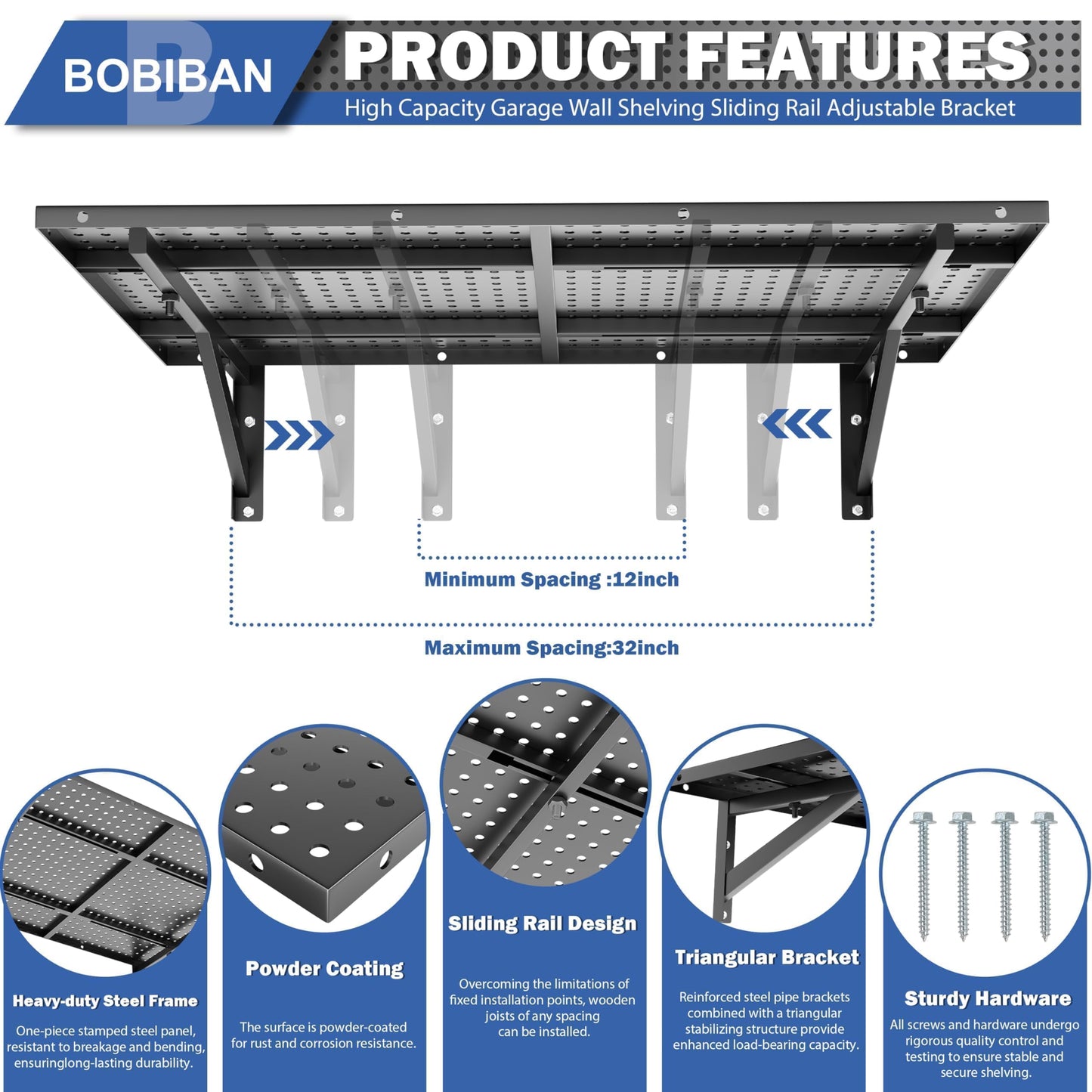 BOBIBAN 4 Pack Garage Wall Shelving Heavy Duty 2x3ft, Black