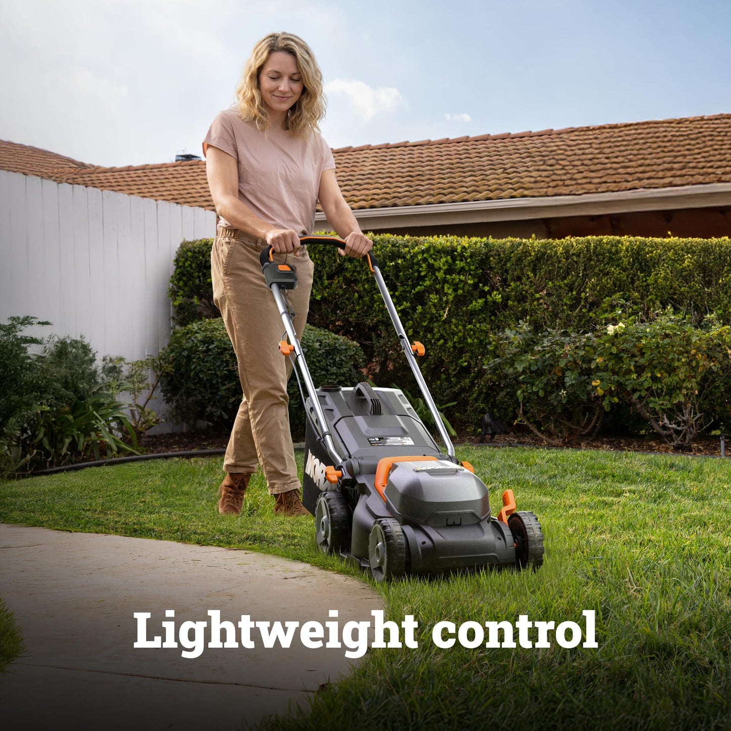 WORX Cordless Lawn Mower, 14" Electric Mower with Brushless Motor, Lightweight Push Lawn Mower with 6-Position Height Adjustment for Small Yards, 2 Batteries & Charger Included, WG735