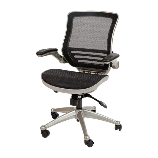 Flash Furniture Warfield Mid-Back Transparent Black Mesh Executive Swivel Office Chair with Graphite Silver Frame and Flip-Up Arms