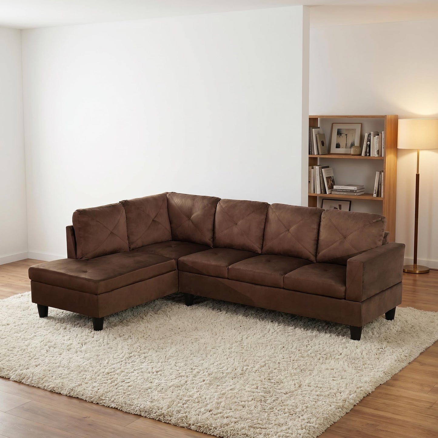 NicBex 97" L Shaped Couch Sectional Couches for Living Room, 2-Piece Modular Sofa with Movable Chaise & Deep Seat for Apartment, Bedroom, Office, Brown