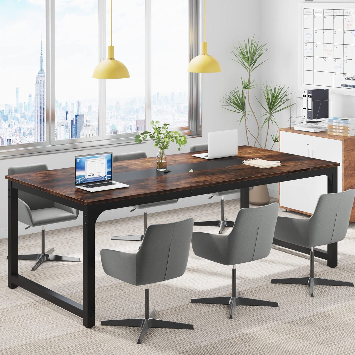 Tribesigns Modern Computer Desk, 78.7 x 39.4 inch X Large Executive Office Desk Computer Table Study Writing Desk Workstation for Home Office,Rustic/Black