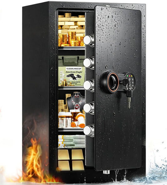35-Min 1700°F Fireproof Safe for Home Documents, 27.6" Tall Large Safe Box for Office Security, 64LBS Heavy-Duty Safe with Alarm System and Sensor LED Light, Fire Safe for Cash