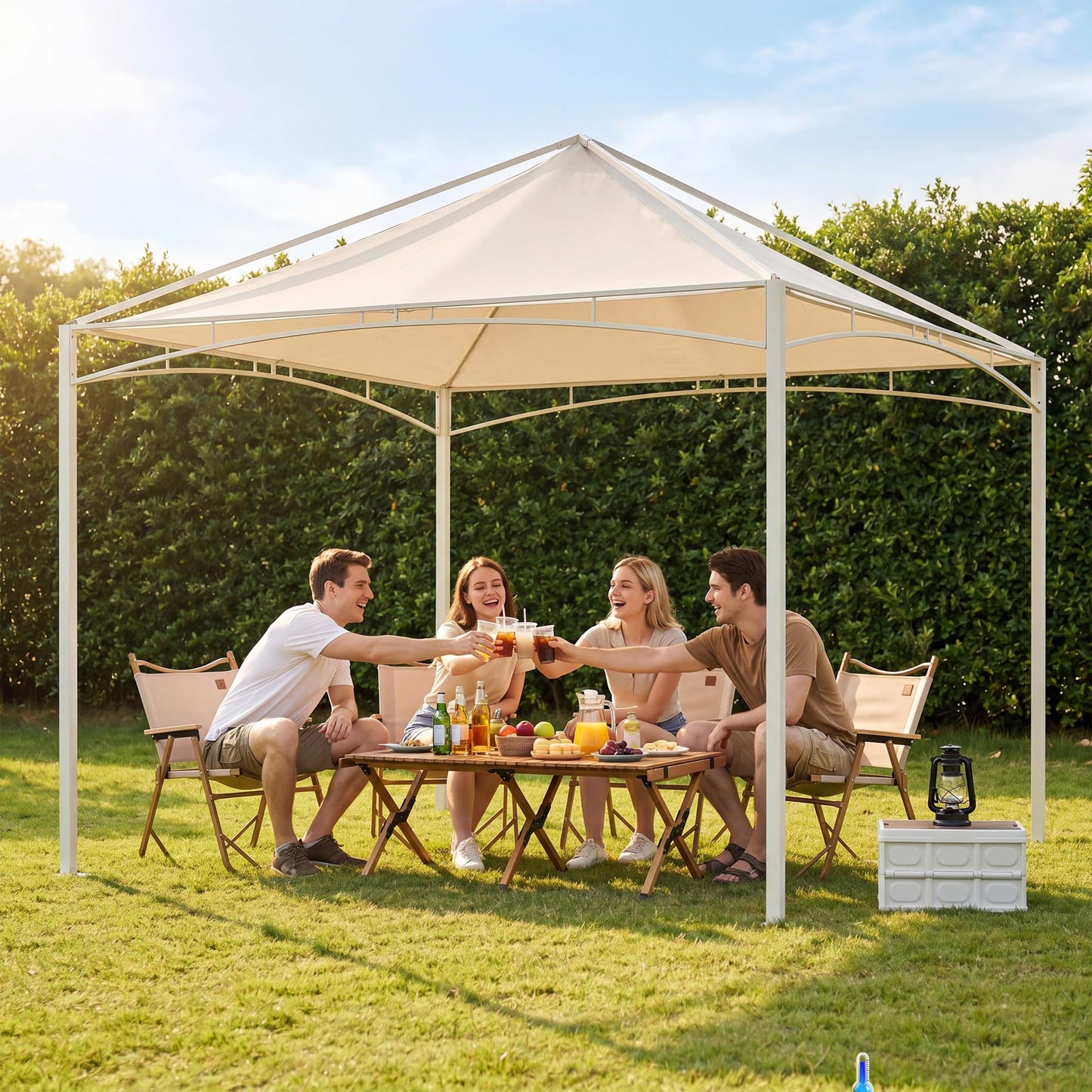 LAUSAINT HOME 10x10 Outdoor Shade Canopy Gazebo for Patio Lawn & Garden, UV50+ Sun Protection Gazebo with 180G Polyester Fabric, Sturdy Powder Coated Metal Frame, Includes 8 Ground Stakes, Beige