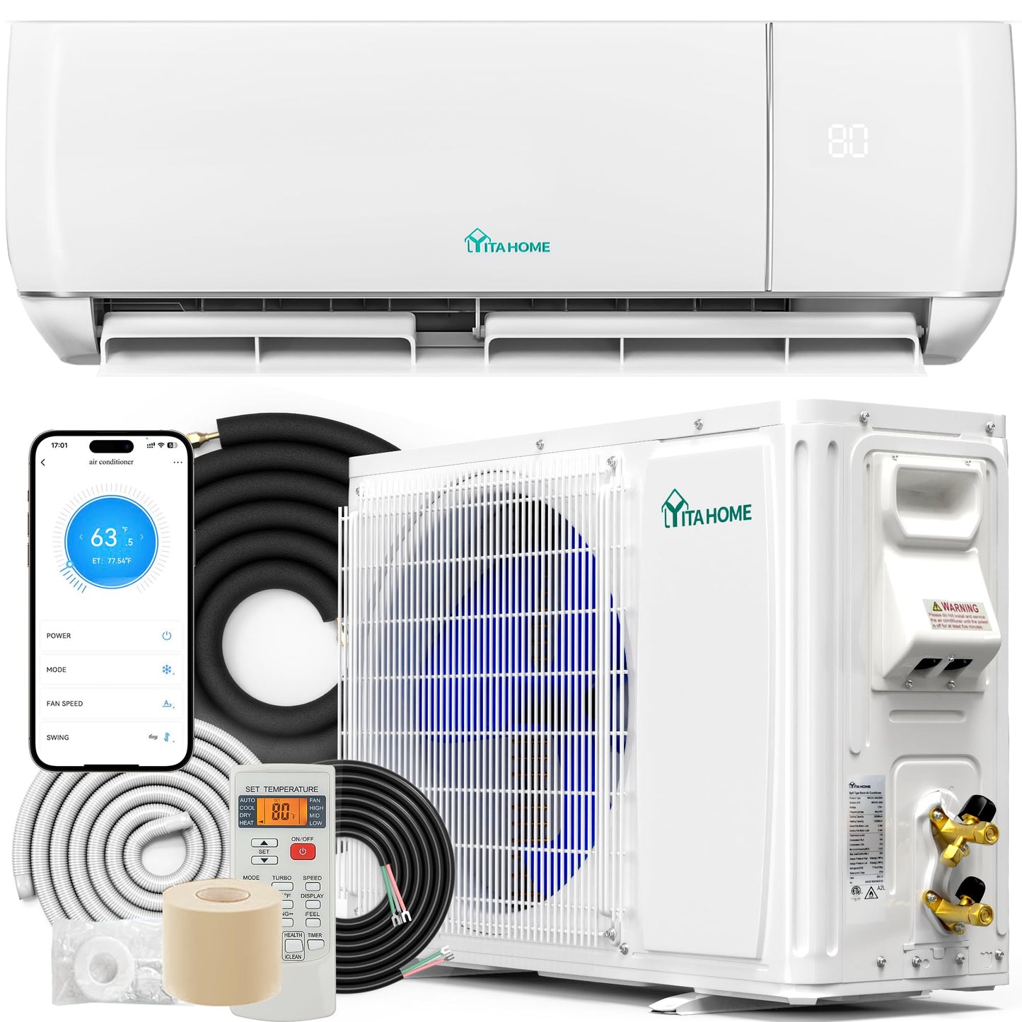 YITAHOME 12000 BTU Mini Split AC/Heating System, Ductless Mini Split Air Conditioner Heat Pump,115V 20 SEER2 Energy Efficient Inverter AC Unit,Wifi Enabled Compatible with Alexa for Apartment, Garage