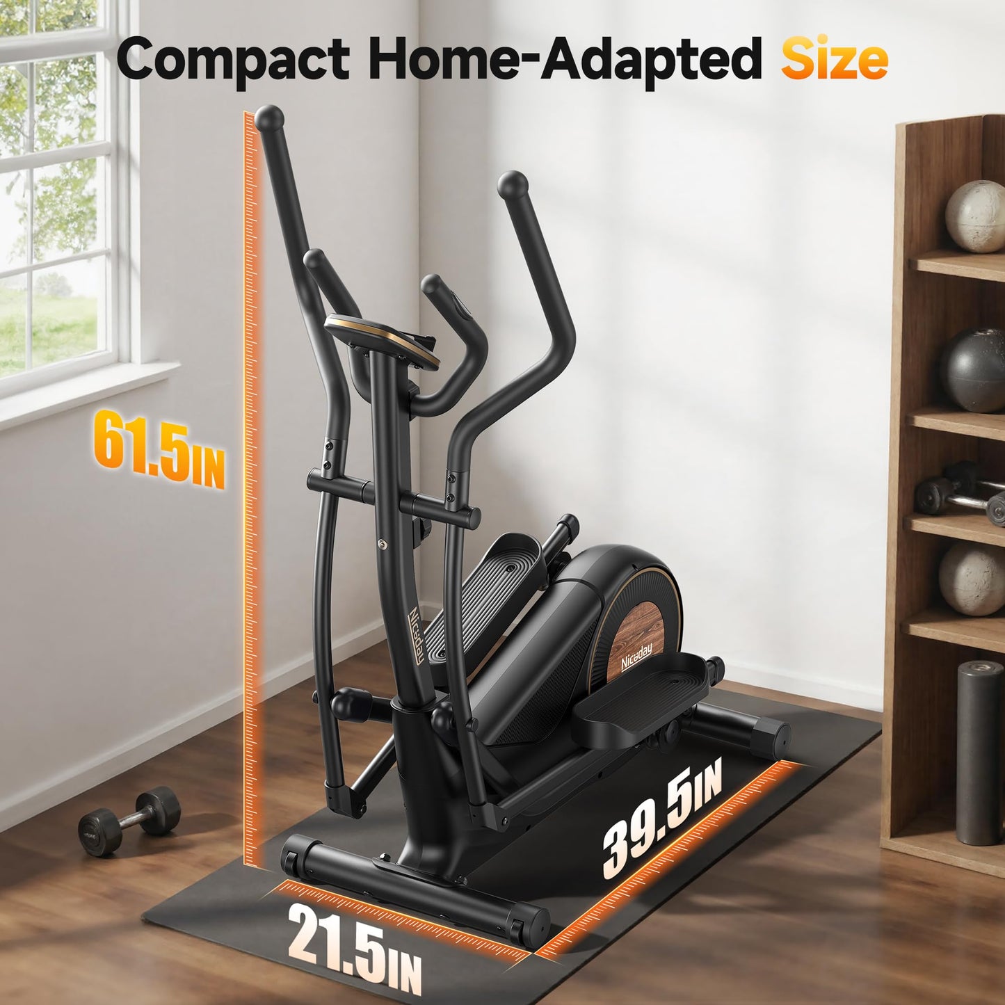Niceday Elliptical Exercise Machine, Elliptical Machine for Home Use, Magnetic Elliptical Trainer with 18IN Stride, 16 Resistance Levels, 400LBS Loading Capacity, Support Kinomap APP Black