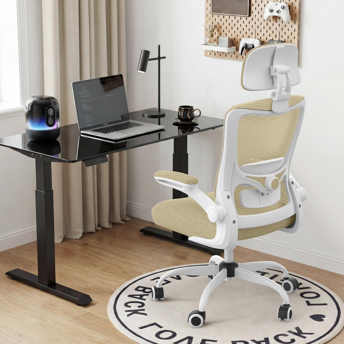 Ergonomic Office Chair, High Back Mesh Office Chair with Adjustable Lumbar Support, Flip-Up Armrests, Swivel Computer Desk Chair for Home Office
