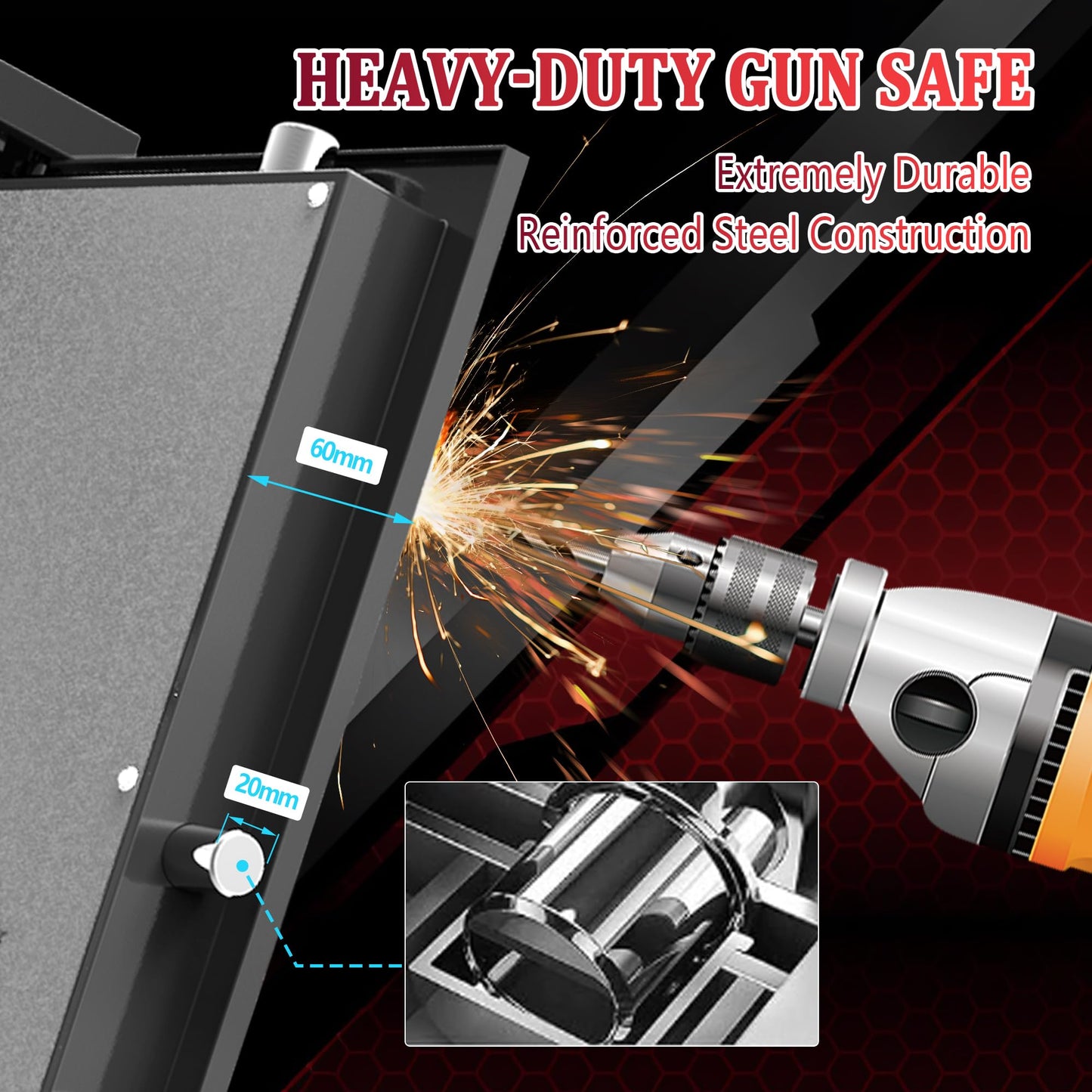Marcree Biometric Fingerprint Gun Safe for Rifles, 8-10 Gun Cabinet with Key Inner Cabinet, Fingerprint & Digital Keypad Rifle Cabinet, Gun Safe for Rifles and Pistols, Pistol Pocket, Silent Mode