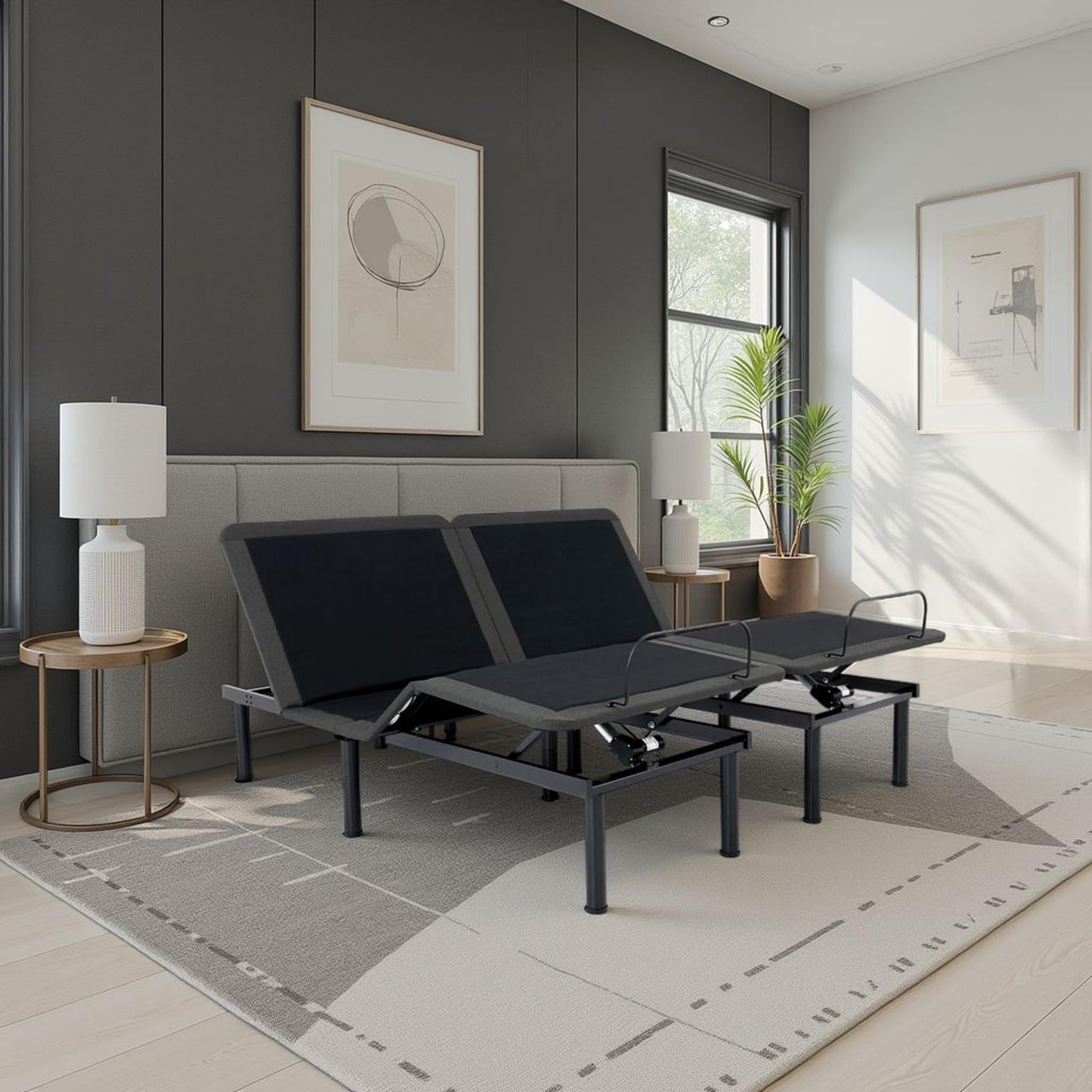 Bridgevine Home Split Flex Adjustable Bed Base Frame, Individual Head and Foot Incline on Either Side, Wireless Remote and Voice-Activated Controls, Split Top King Size