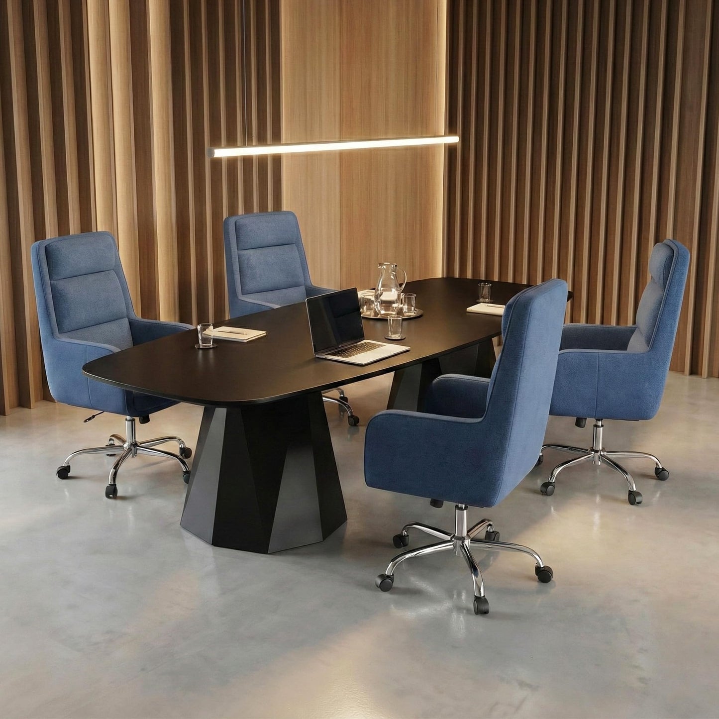 COLAMY Cocoon Modern Executive High Back Home Office Chair, Upholstered Desk Chair with Wheels, Vanity Chair with Head and Lumbar Support, Armrest (Blue)