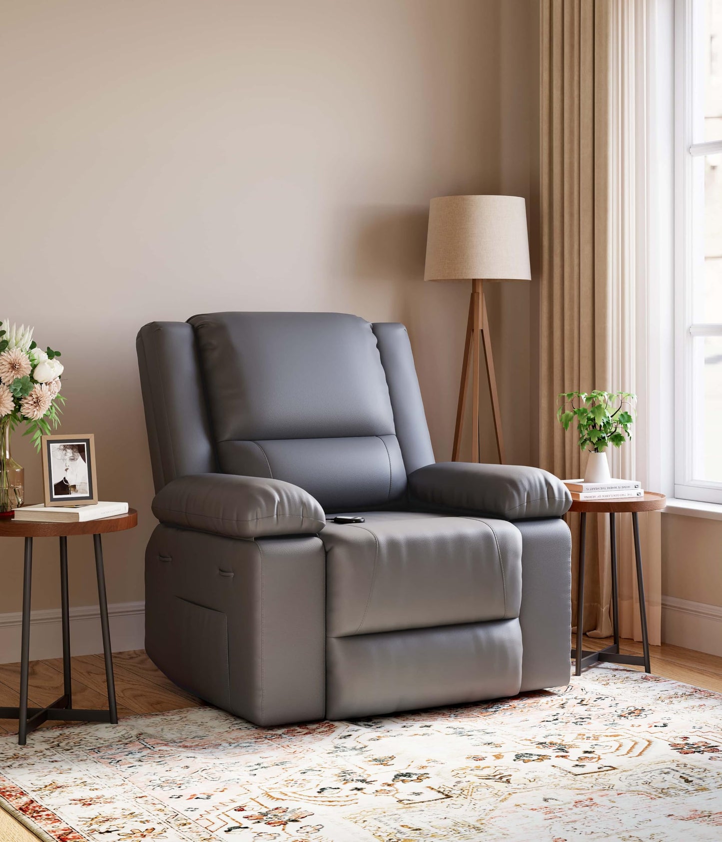 GarveeHome Power Lift Recliner Chair - Heat and Massage, PU Leather Electric Lift Recliner for Elderly & Mobility Impaired，Reclining Sofa with Side Pocket for Living Room