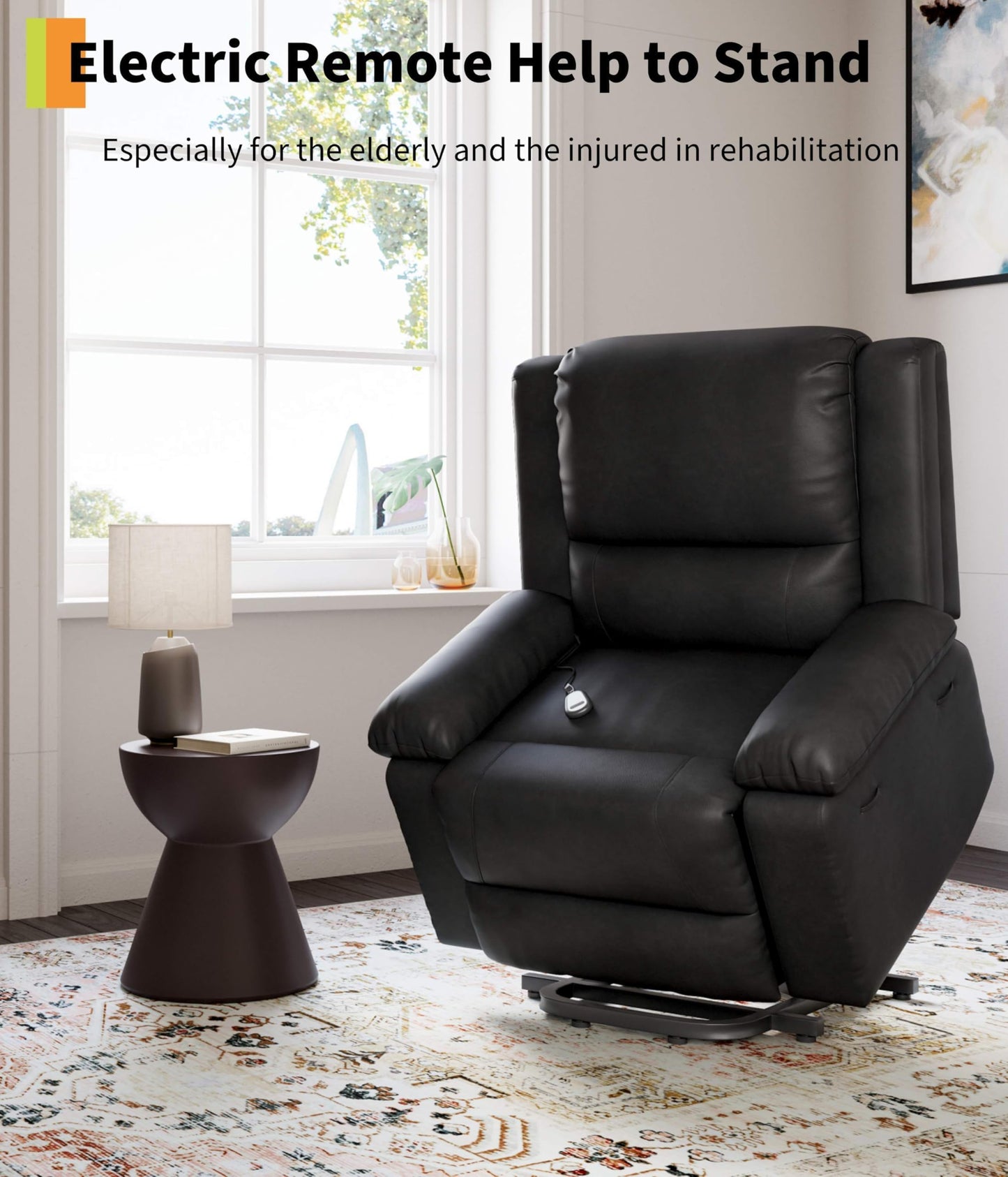 GAOMON Electric Lift Recliner Chair with Heat and Massage, PU Leather Power Lift Recliner for Elderly & Mobility Impaired, Adjustable Back & Legs, Heavy Duty 400lbs Capacity Lift Chair for Seniors