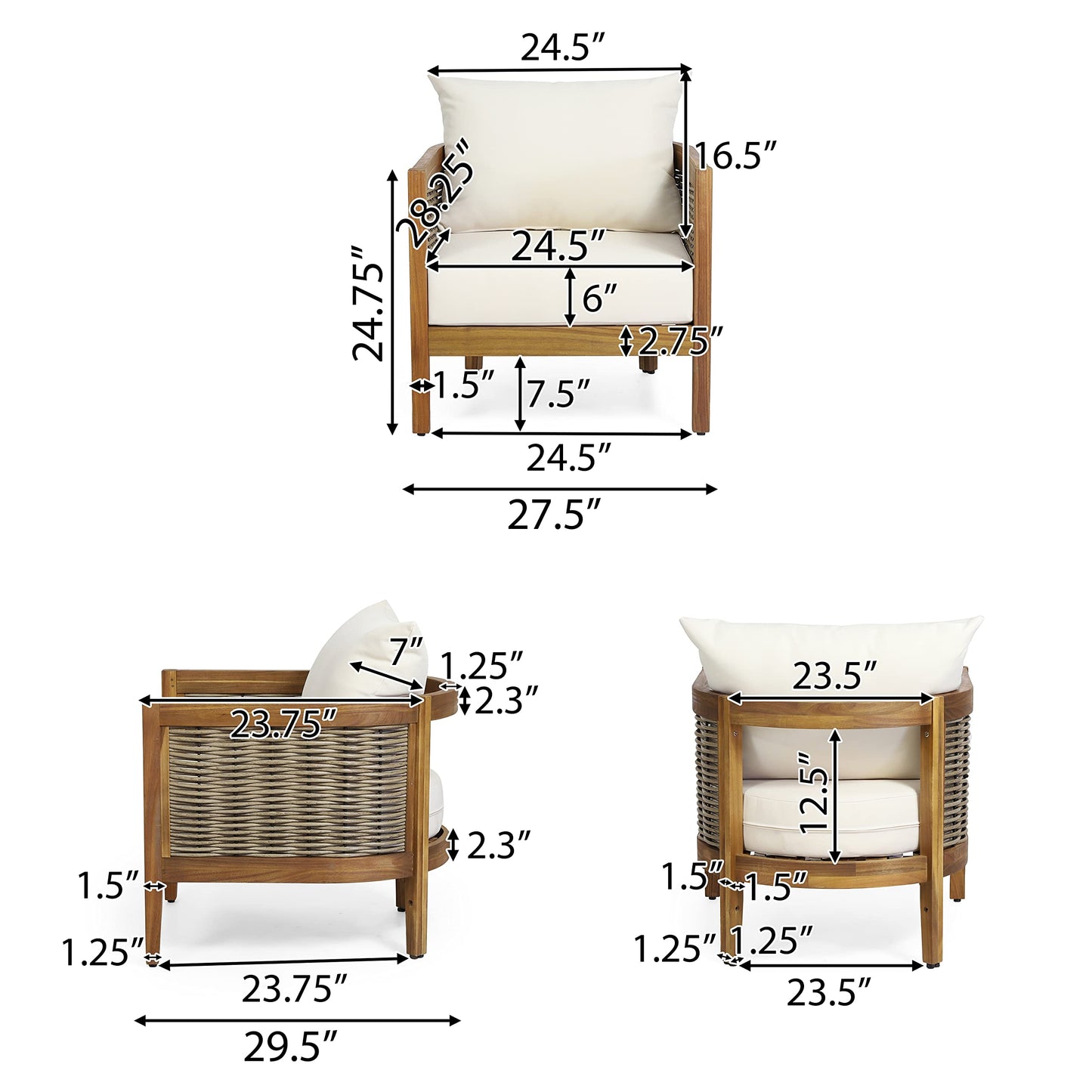 CHRISTOPHER KNIGHT HOME Burchett Outdoor 4pc Chat Set - Acacia Wood and Wicker - Teak/Mixed Brown/Beige