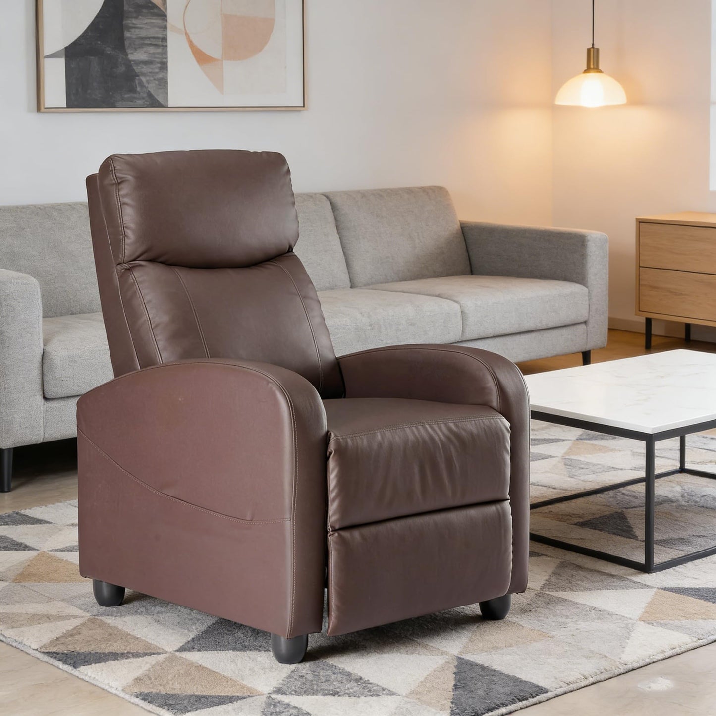 Simple Deluxe Massage Recliner Chair - Adjustable PU Leather Recliner, Luxe Reading Chair & Sofa Chair for Living Room Chairs or Bedroom Chair, Small Recliner for Home Theater, Brown
