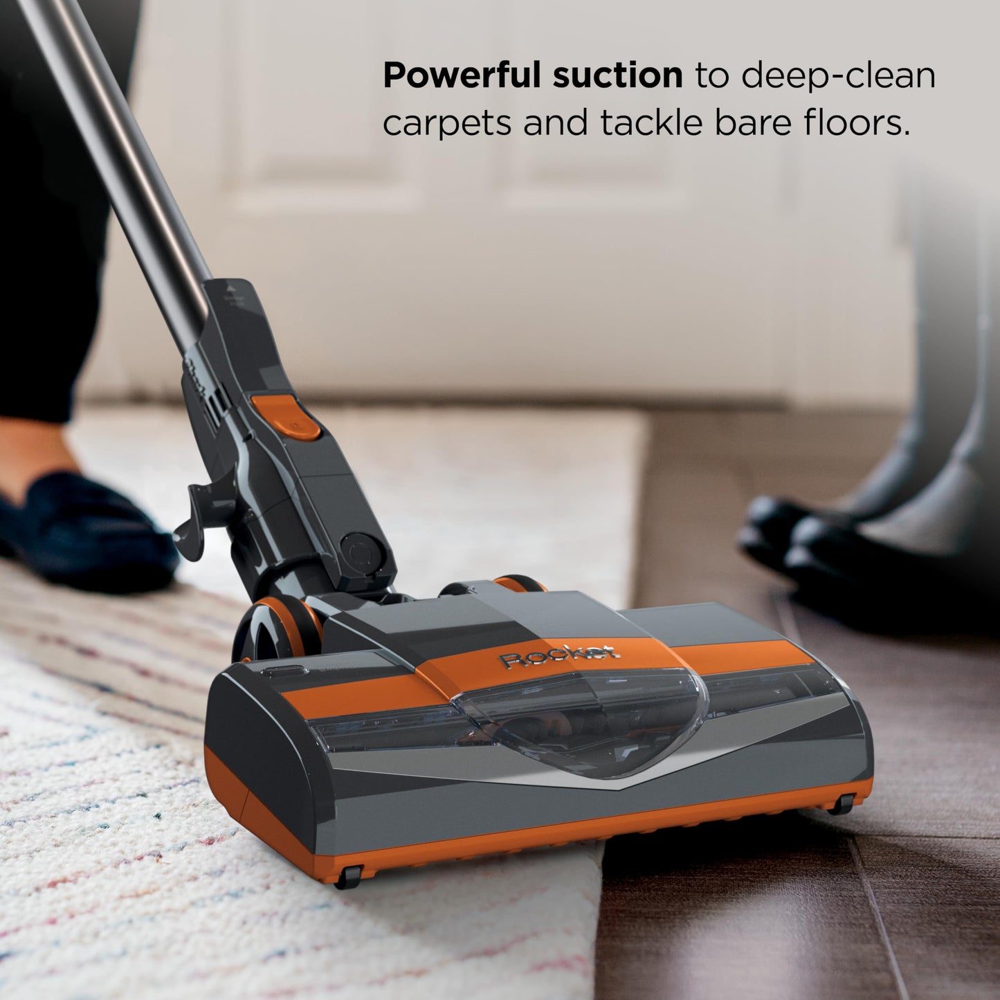 Shark Rocket Ultra-Light | Corded Stick Vacuum Cleaner for Carpet, Rugs & Hard Floors | Lightweight Hand Vacuum for Pet Hair & Upholstery | Swivel Steering | 2 Attachments | Gray/Orange | HV301