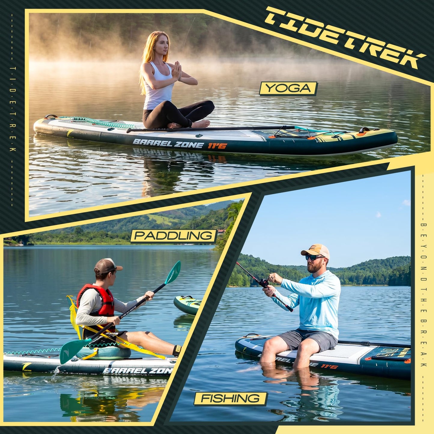 TIDETREK 11'6" Inflatable Stand Up Paddle Boards, Premium SUP Accessories, Non-Slip Comfort Deck for Youth & Adults (Royal Teal/Kayak Seat)