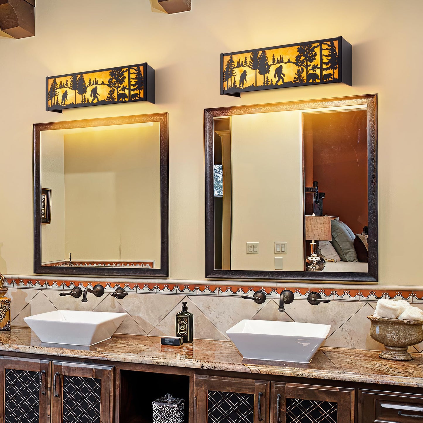 TOCHIC Rustic Bathroom Light Fixtures, 3 Lights Farmhouse Bigfoot Vanity Lights for Bathroom, 24" L Western Black Forest Vanity Lighting Fixtures for Mirror Cabinet Powder Room Living Room Hallway