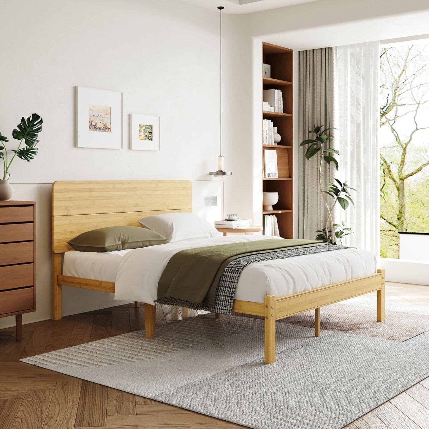 Goltriever 14 Inch Solid Bamboo Wood Queen Bed Frame with Headboard, Platform Bed Frame Queen Size with Metal Slats, No Box Spring Needed, Easy Assembly, Noise-Free, Natural