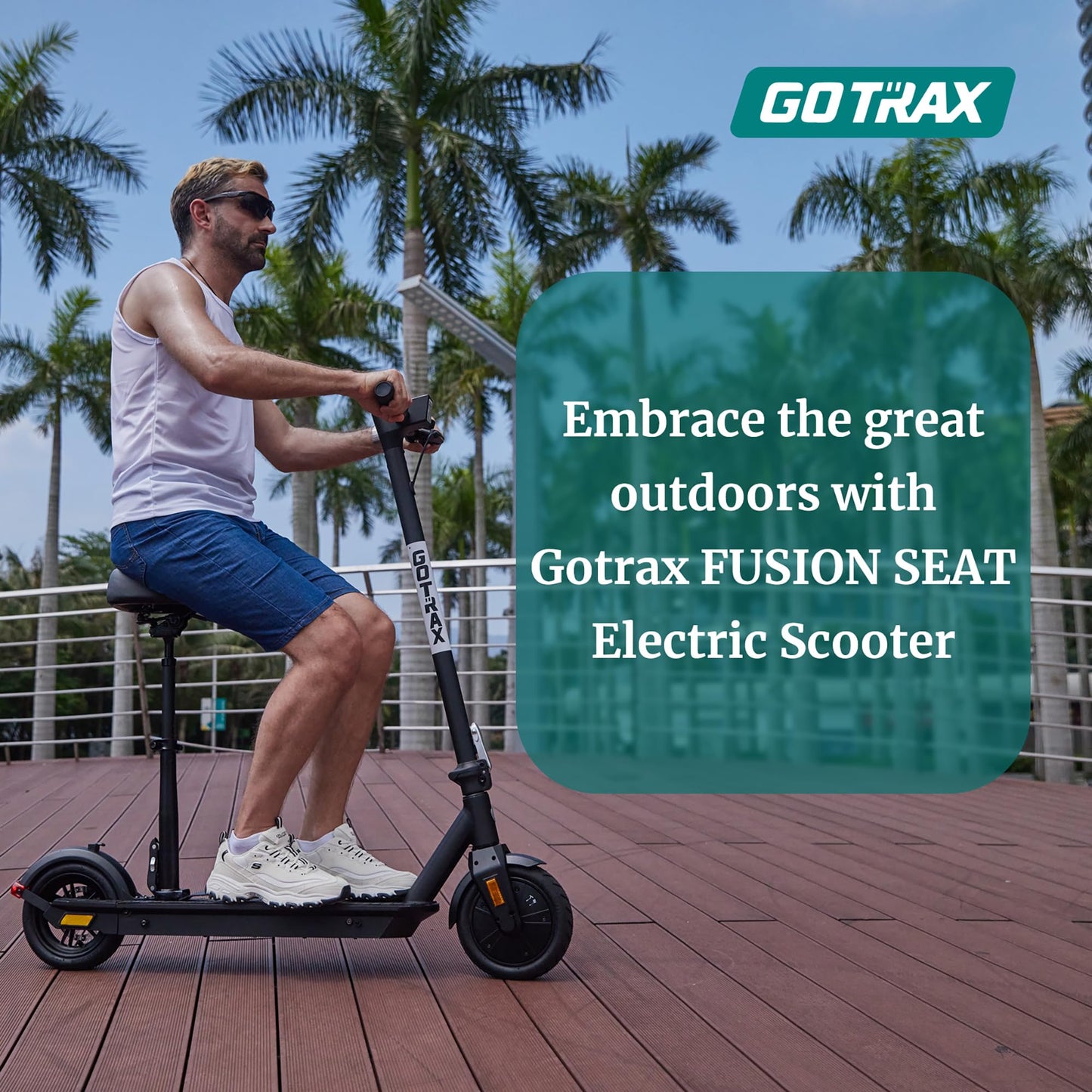 Gotrax Fusion Seat Electric Scooter for Adults, 8.5" Solid Tire Max 14 Miles Range, 15.5/18 Mph 2 Gear Speed Power by 300W Motor, Rear Double Suspension EABS&Disk Brake, Foldable Escooter with Saddle