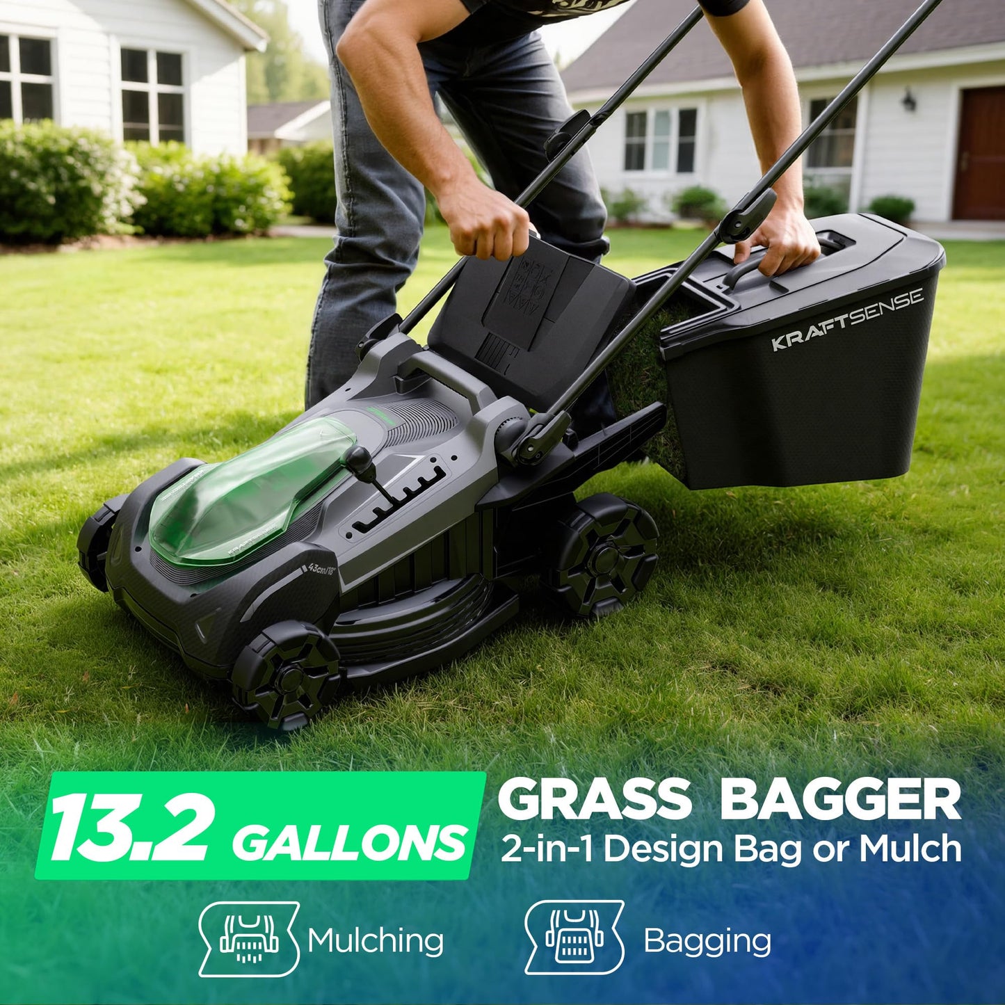 18" Electric Lawn Mower, 40V Self-Propelled Cordless Lawn Mower with 2x5.0Ah Batteries & Charger, Brushless Motor, 2-in-1 Mulching & Bagging, 6-Position Height Adjustment, for Small to Medium Yards