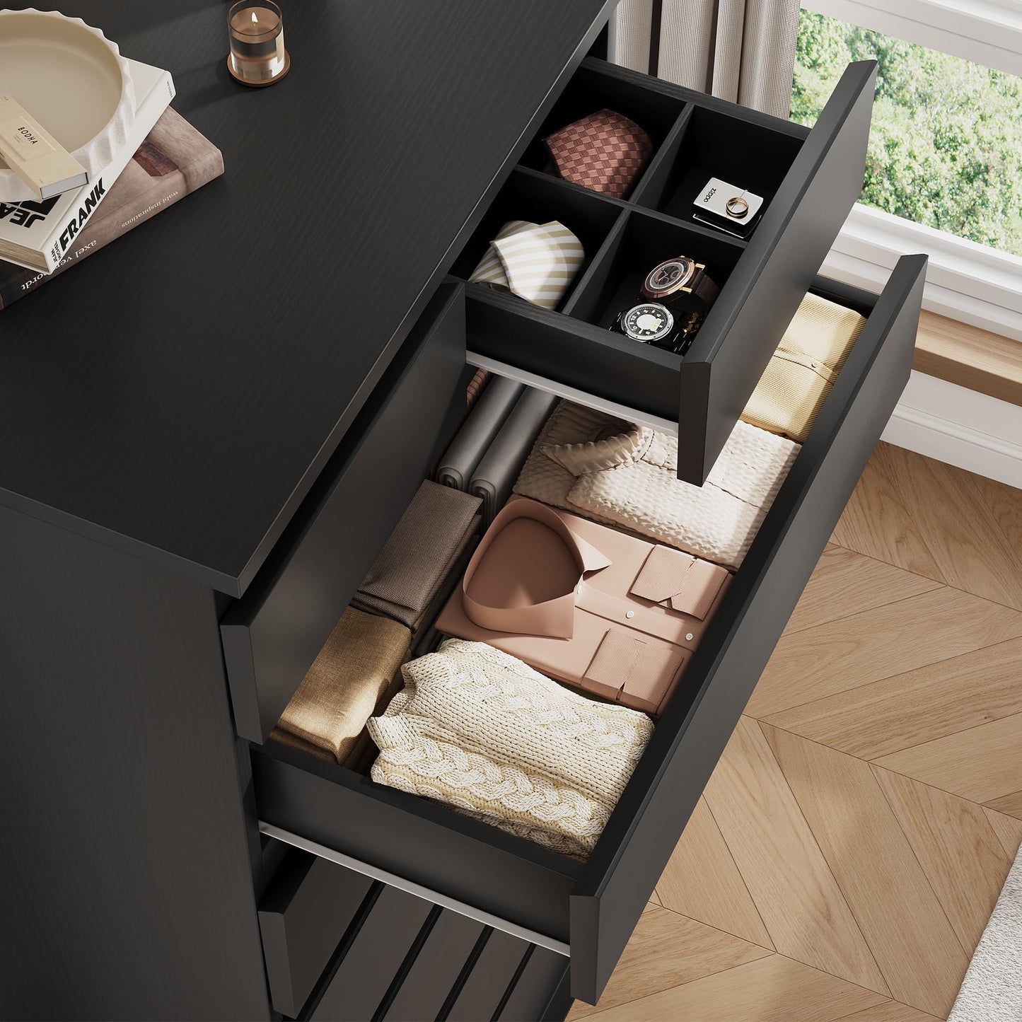 Jocoevol Black Tall 8 Drawer Dresser for Bedroom,Dressers & Chests of Drawers with Jewelry Storage,Wood Storage Dresser with Deep Drawers for Living Room Hallway Entryway(55.3" L*23.6" W*15.7")