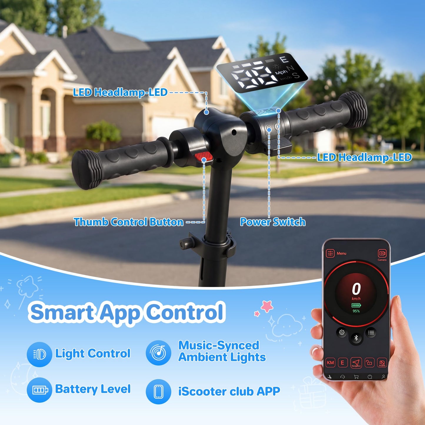 iScooter 2-in-1 Kids Electric Scooter ik7,Up to 12mph&10Miles Range，250W Motor, Headlight & Brake Taillight, Removable Seat&Basket, Smart App Parental Control,Electric Scooter for Kids Ages 10-14