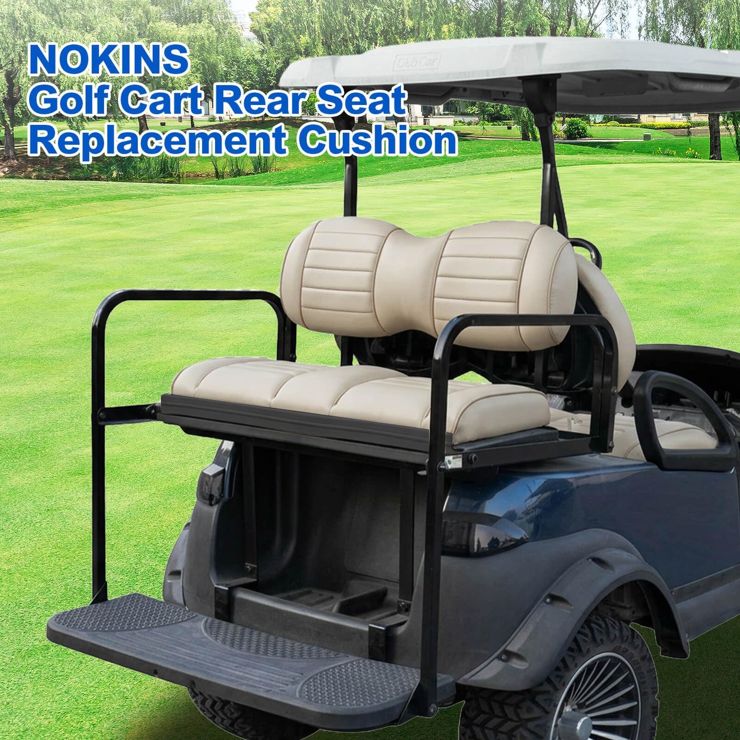 NOKINS Golf Cart Premium Seat Cushion Kit,Seat Back & Seat Bottom Cushion Assembly (light Beige, Fits Aftermarket Standard Rear Seat)