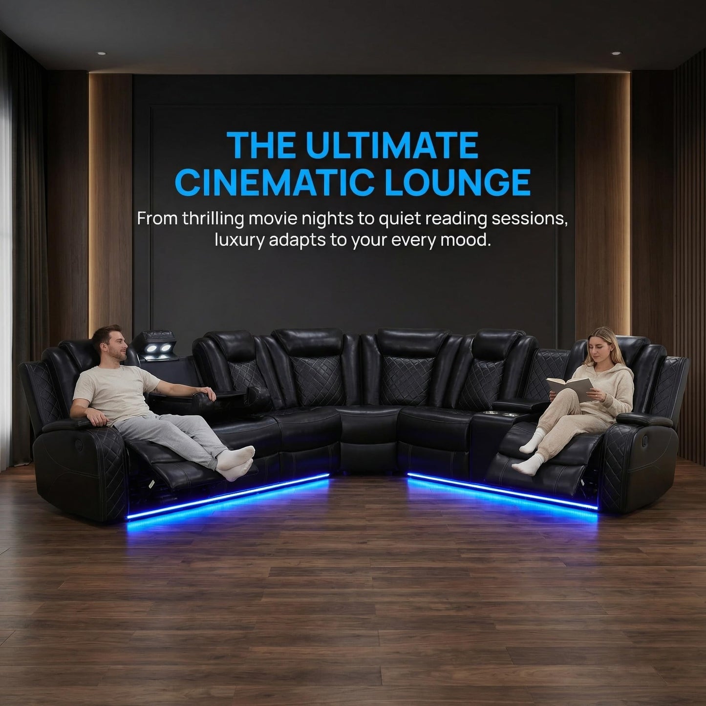 Trygoal Power Reclining Sectional Sofa Set, Modern L-Shaped Couch with USB Charging, 4 Seat Power Reclining Sofa, Reclining Sectional Couches for Living Room, Home, Office, Leather, Black