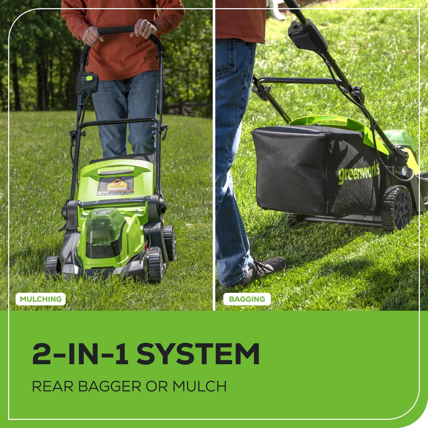Greenworks 48V (24V x 2) 17" Brushless Cordless Push Lawn Mower, Includes (2) 4.0Ah Batteries and Dual Port Rapid Charger((200+ Compatible Tools, 45Min Runtime)