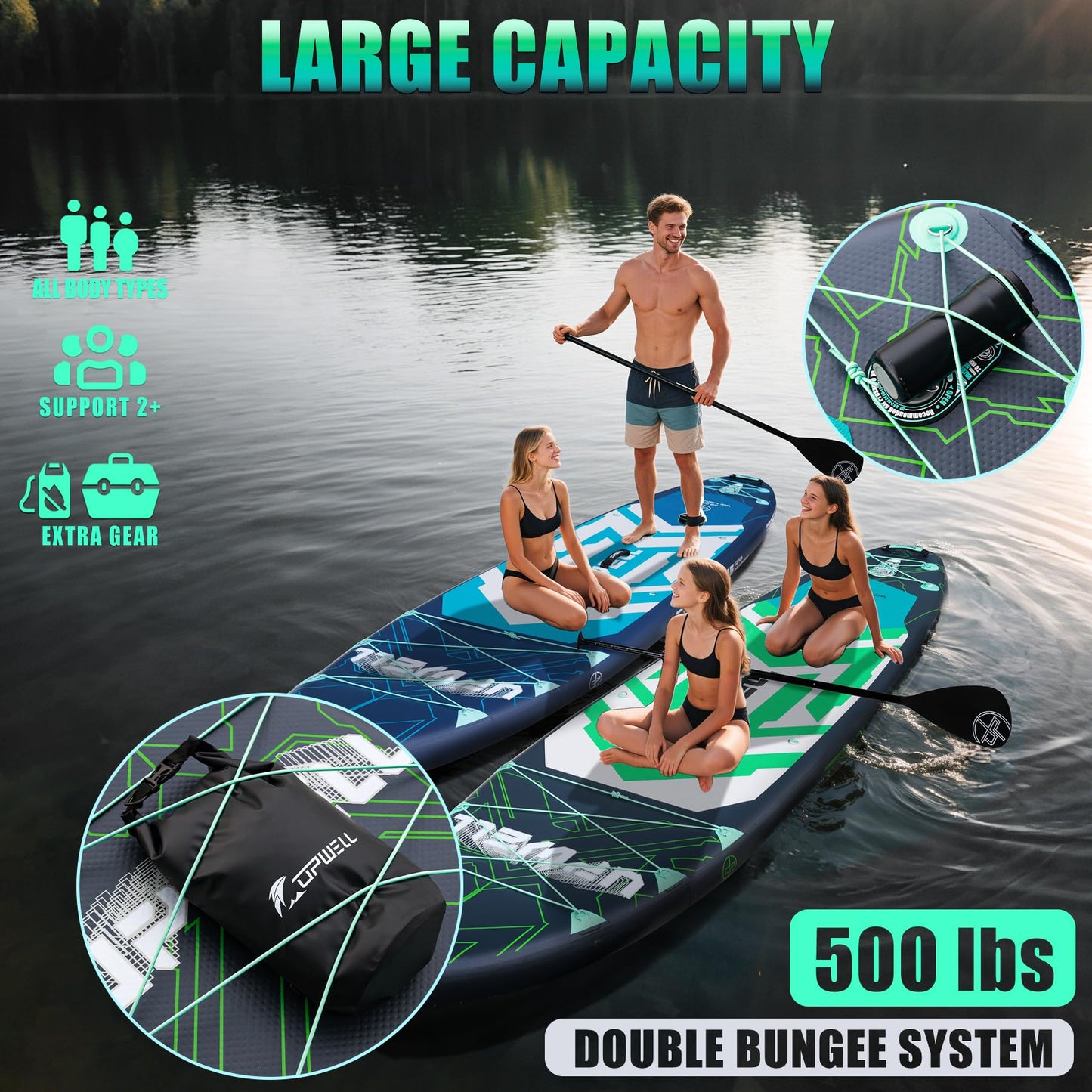 UPWELL 11'6"×35" Extra Wide Inflatable Paddle Board, Stand Up Paddle Board, Sup Paddle Boards for Adults, Chipmech Green