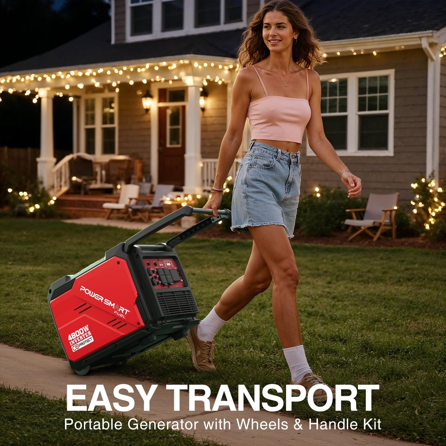 PowerSmart 4800-Watt Portable Inverter Generator with Wheels Handle Kit, CO Protect, Quiet, Camping, RV-Ready, Home use