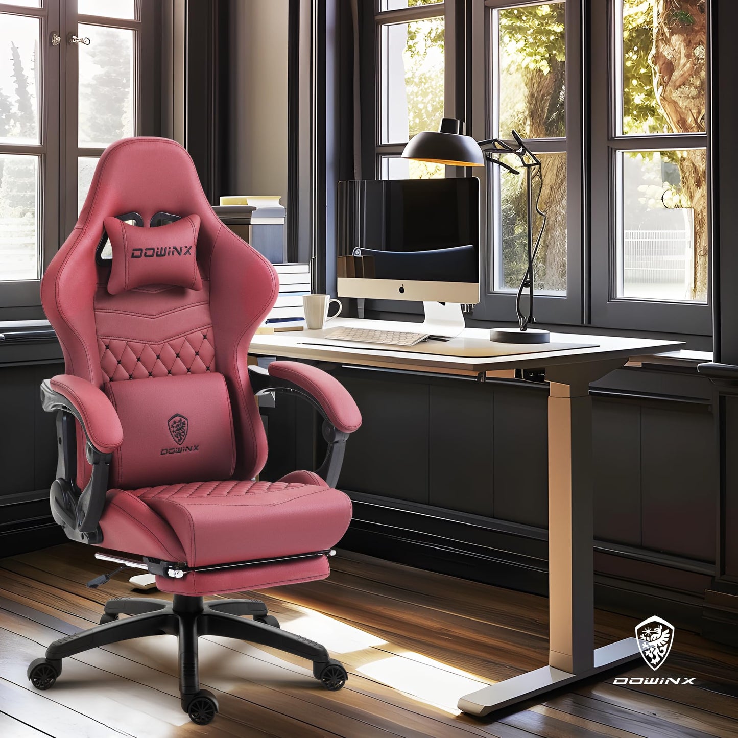 Dowinx Gaming Chair Big and Tall, Ergonomic PC Gaming Chair with Footrest & Massage, Racing Style Reclining Computer Chair for Adults, 400LBS Capacity - Heavy Duty Gamer Chair (Red)