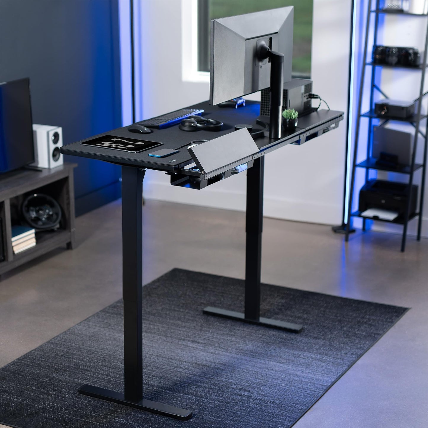 VIVO Electric 60 x 30 in Standing Adjustable Gaming Desk with Hidden Cable Trays, Full-Size Mouse Pad, Holds 220 lbs, Black Top Black Frame, DESK-KIT-1B6-P3B