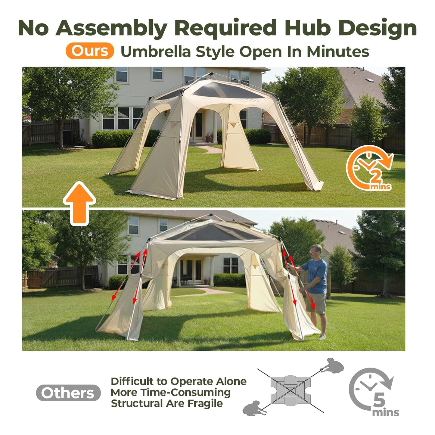 Alvantor 12' x 12' Pop Up Gazebo, All Weather 4-Season Instant Canopy Tent, UPF 50+ Waterproof Portable Pergola, Compatible with PVC/Mesh/Polyester Curtains for Patio Backyard Deck Garden Poolside