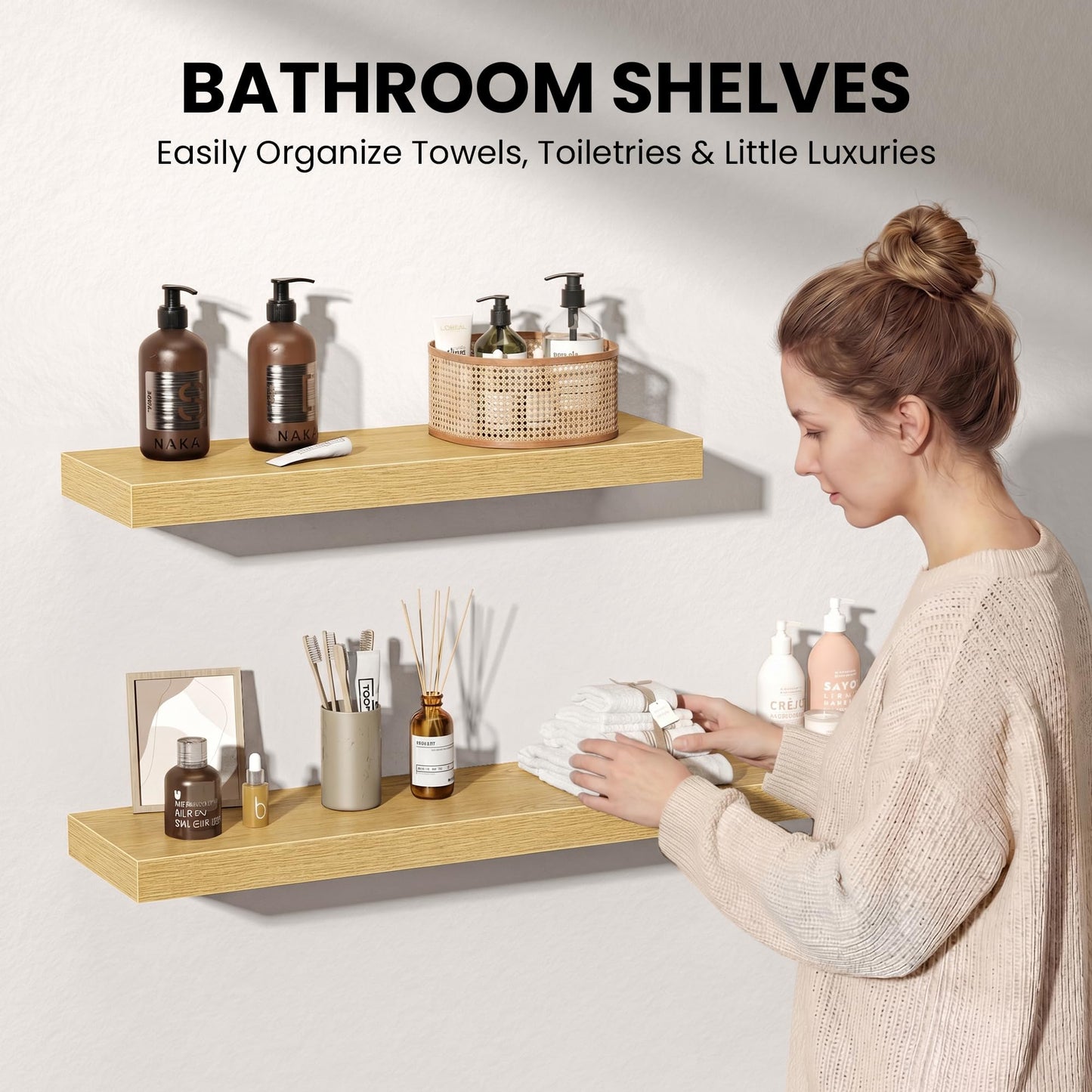 Fun Memories 72Inch Long Floating Shelves, 8 Inch Deep Shelves for Bedroom|Living Room, Wall Mounted Wood Hanging Shelf with Invisible Brackets for Fireplace Mantel Home Storage Decor, Oak - 2 Pack