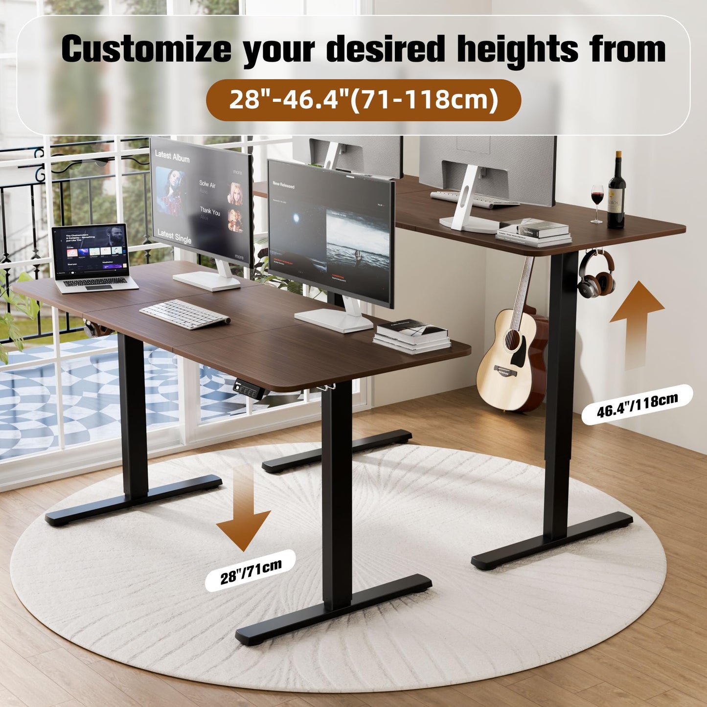 ERGOMAKER Electric Standing Desk, 55" x 23.6" Height Adjustable Sit Stand Desk with Splice Board for Home Office, Computer Desk Memory Preset (Black Frame, Walnut Desktop)