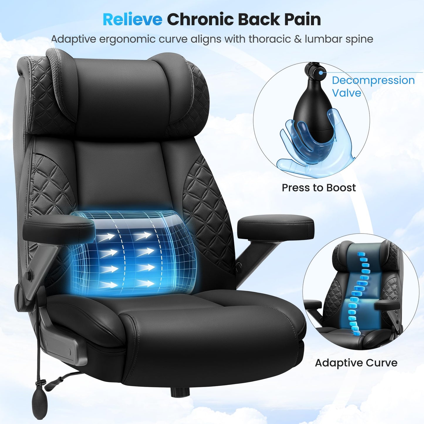 Big and Tall Office Chair, Desk Computer Chair for Heavy People, Oversized Executive Gaming Chair, Extra Wide 500LBS Ergonomic Comfy Office Chair with Adjustable Lumbar Support & 5D Flip Arms