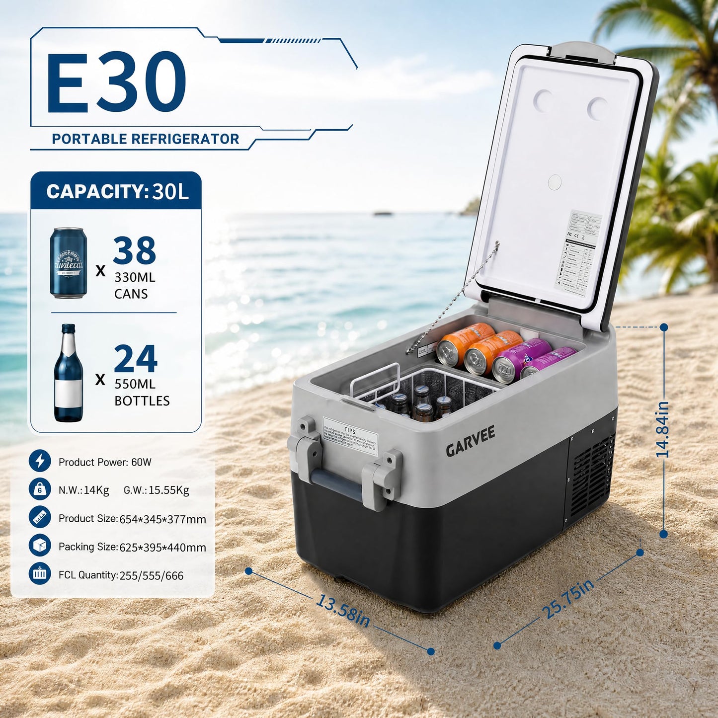 Garvee 42QT 12V Portable Refrigerator, Dual Zone Car Fridge Freezer with App Control & AC/DC Power for Camping, RV, Truck, Fishing & Home