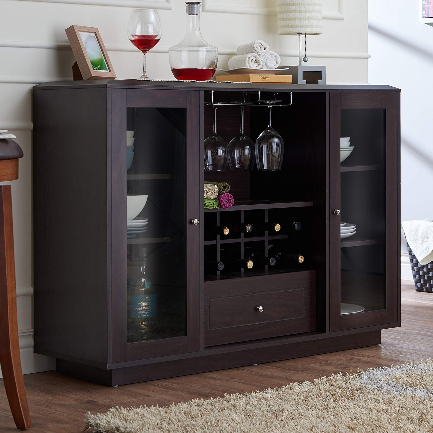24/7 Shop at Home Verma Casual Sideboard Buffet Cabinet, Espresso