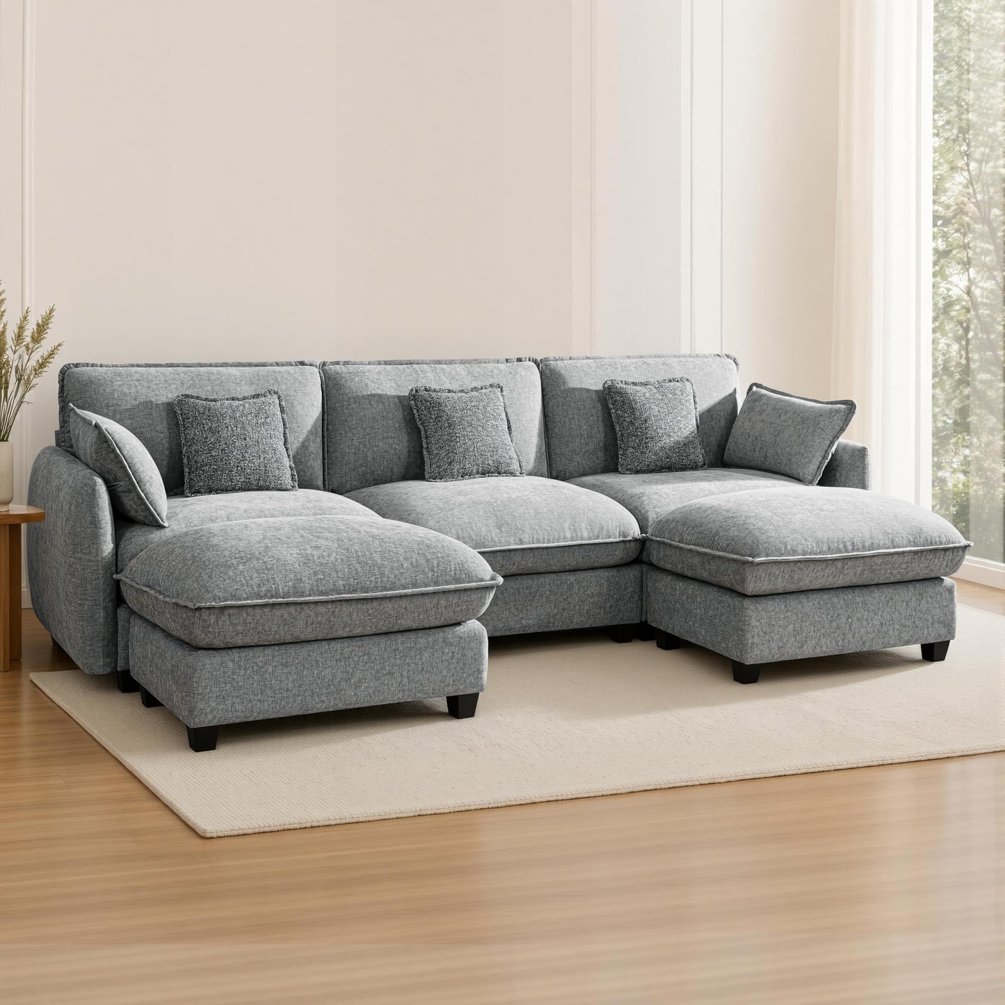 MCombo 117" Oversized Cloud Sectional Couch, Sectional Sofa with FSC Certified, U Shaped Couch with Ottoman for Living Room, Chenille S0701 (Grey)