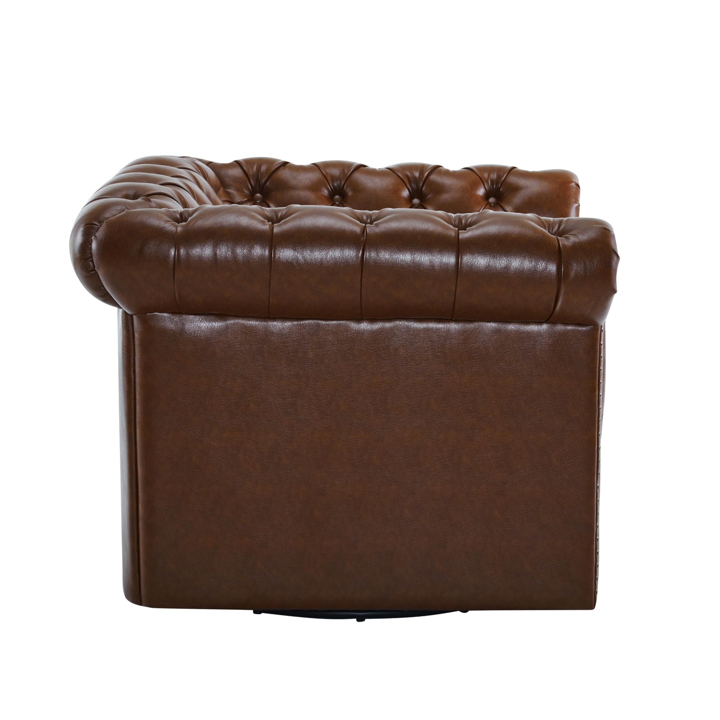 Christopher Knight Home Oakley Chesterfield Faux Leather Upholstered Club Chair, Button-Tufted 360° Swivel Sofa, Scrolled Arm Living Room Sofa, No Assembly Required Furniture, Dark Brown