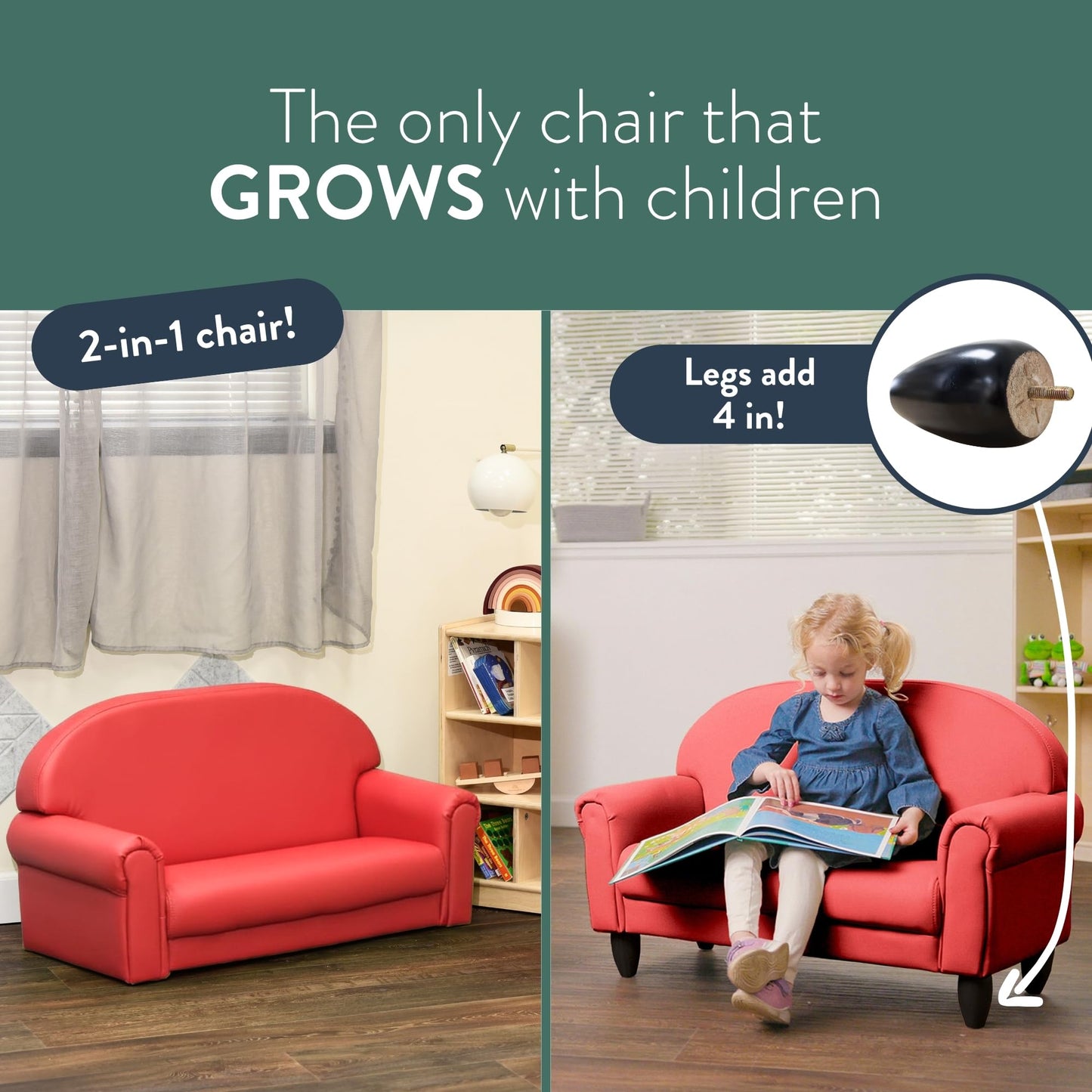 Children's Factory As We Grow Toddler Sofa, Flexible Seating for Daycare or Preschool, Kids Reading Couch, Playroom Furniture, Red