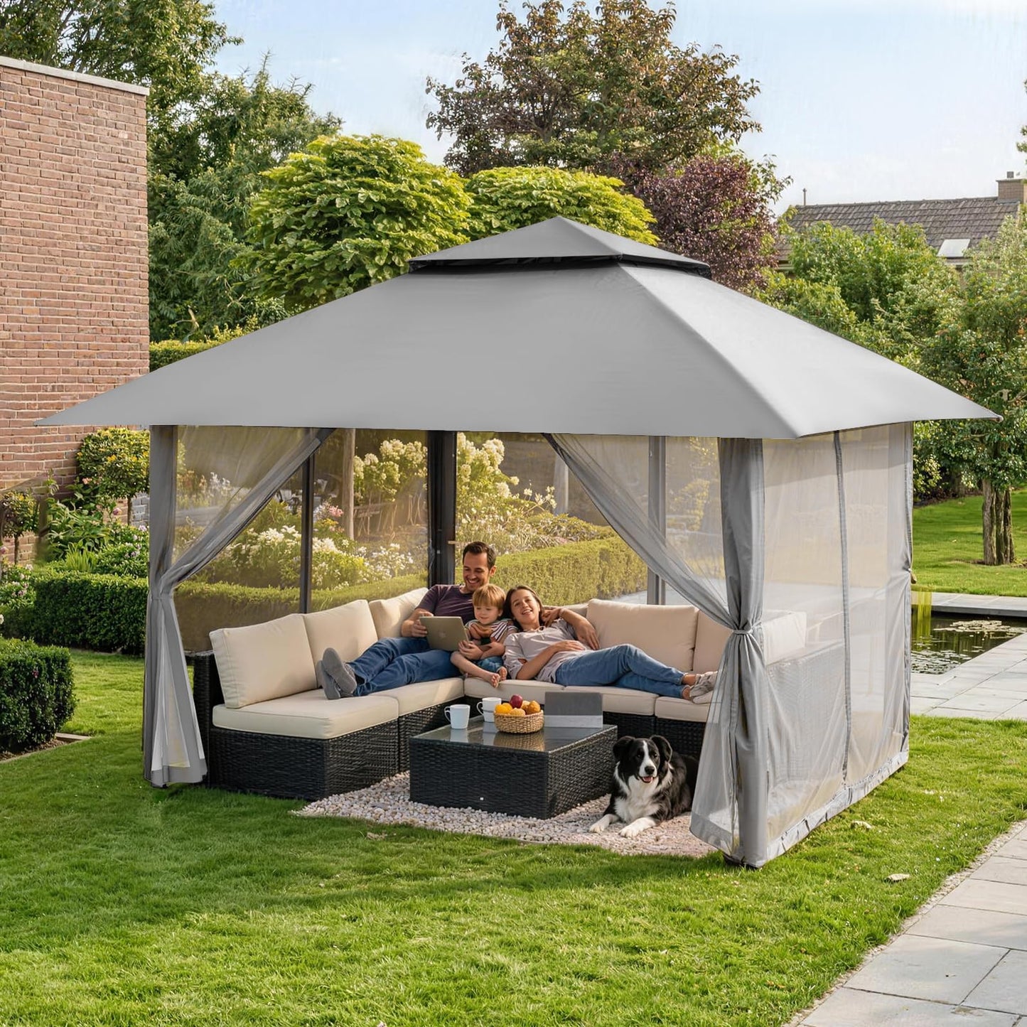 CROWN SHADES 13x13 Pop Up Gazebo, Canopy Tent, Gazebos on Clearance - Outdoor Gazebo for Backyard & Patio Furniture - Carpa Pop Up Tent with Wheeled STO-N-Go Cover Bag (Grey)