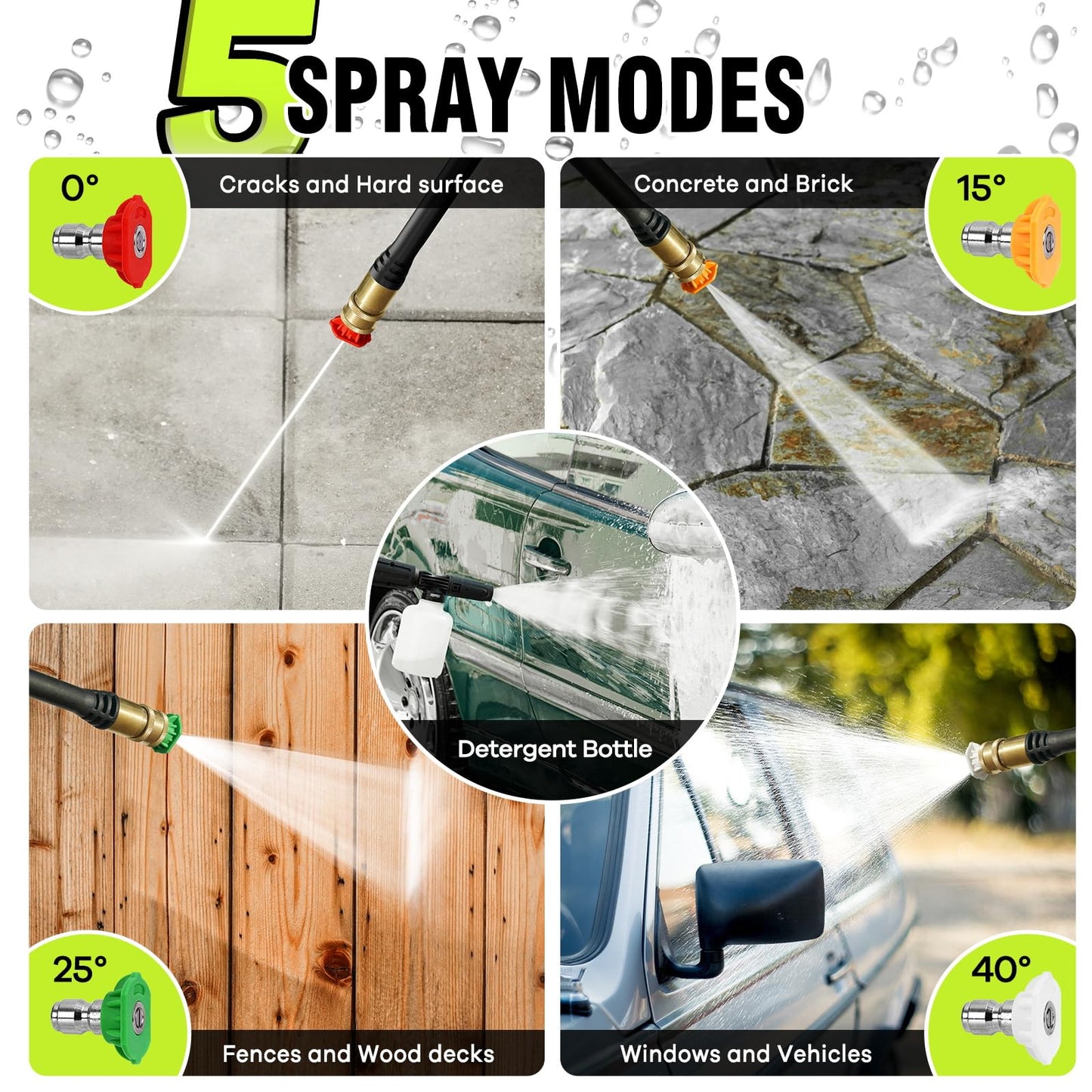 Pressure Washer, Power Washer with 4 Quick Connect Nozzles 1 Foam Cannon, High Pressure Cleaning Machine for Cars/Fences/Driveways/Patios/Farms/Home Cleaning(Bright Green)