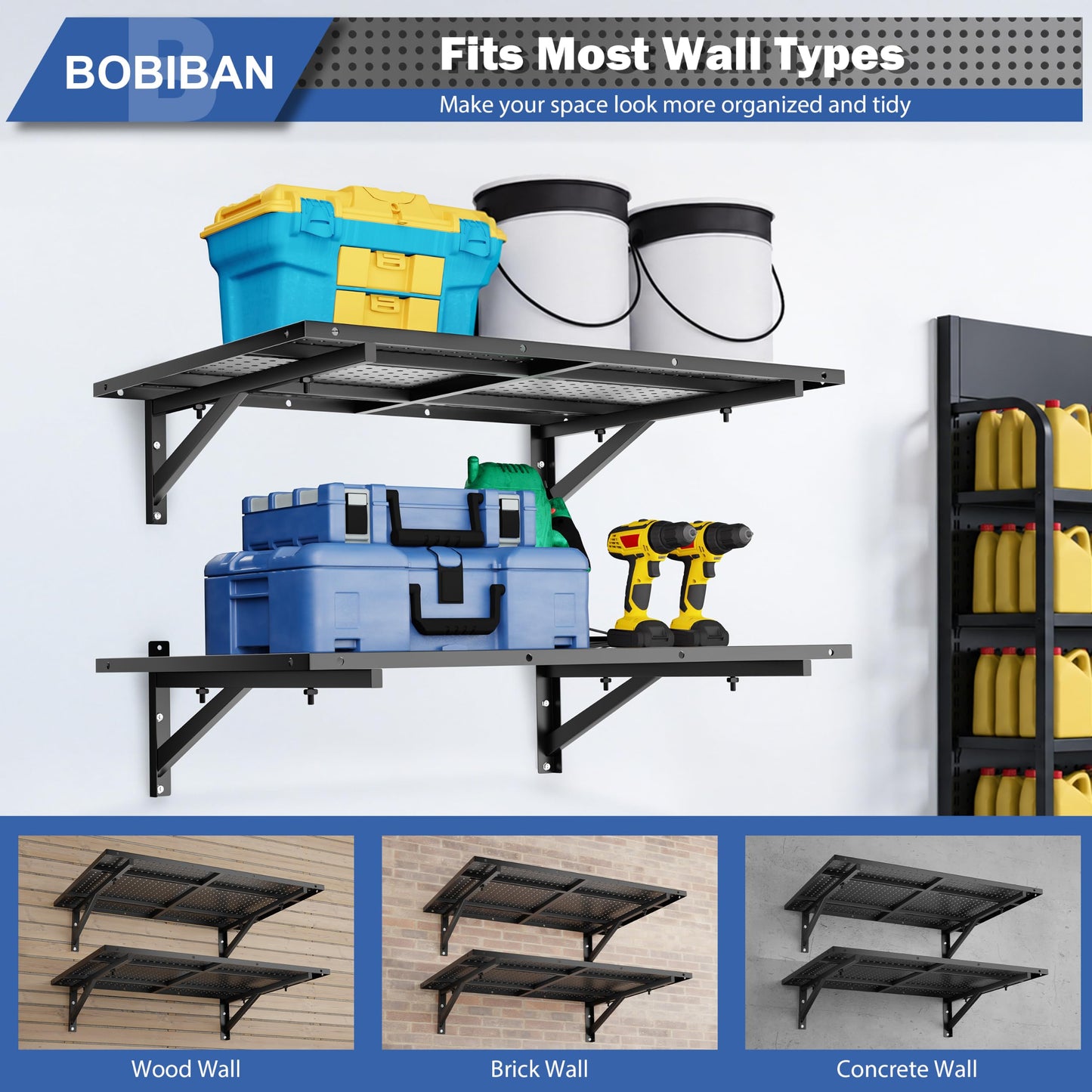 BOBIBAN 4 Pack Garage Wall Shelving Heavy Duty 2x3ft, Black