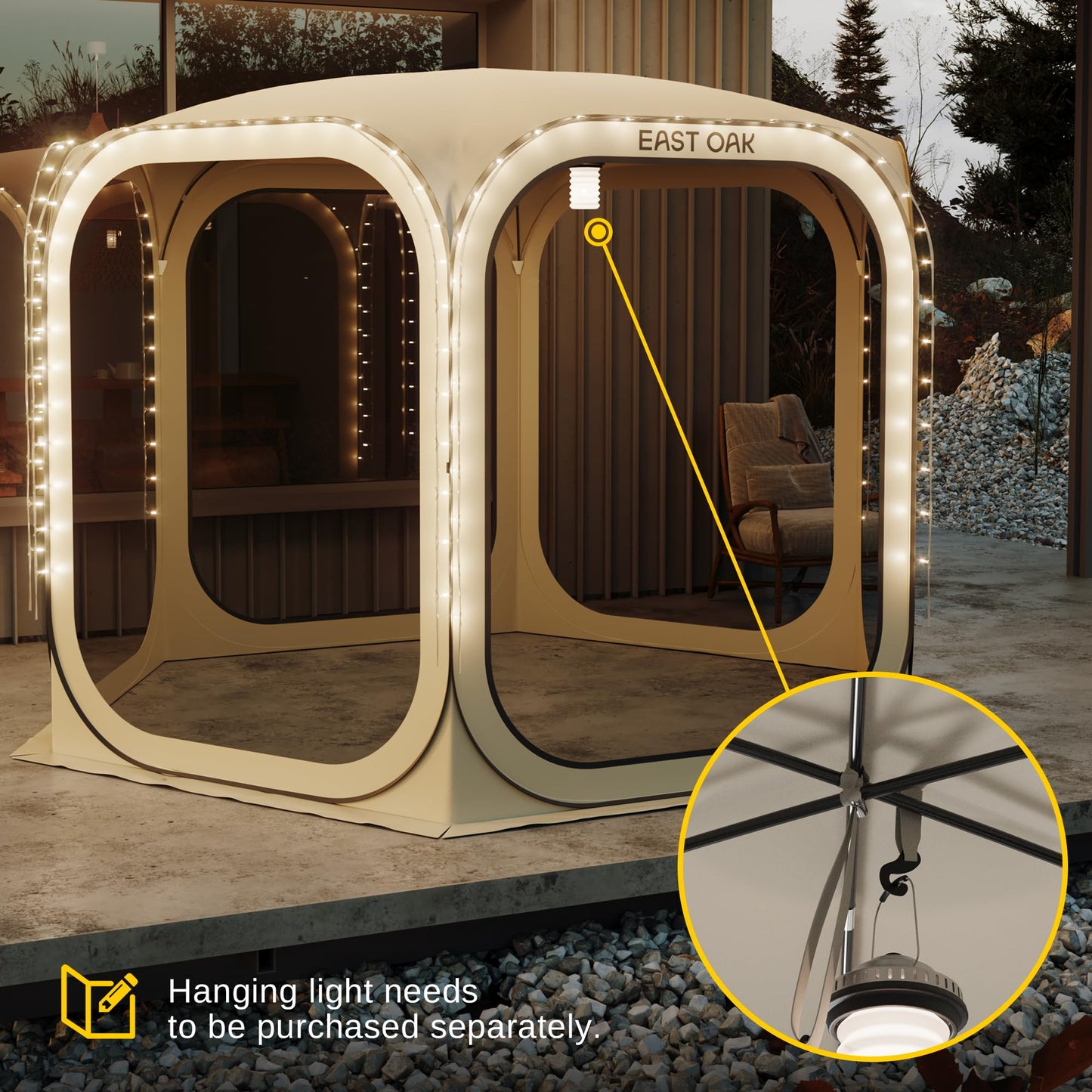East Oak Screen House Tent Pop-Up, Portable Screen Room Canopy Instant Screen Tent 12 x 12 FT with Carry Bag for Patio, Backyard, Deck & Outdoor Activities, Brown