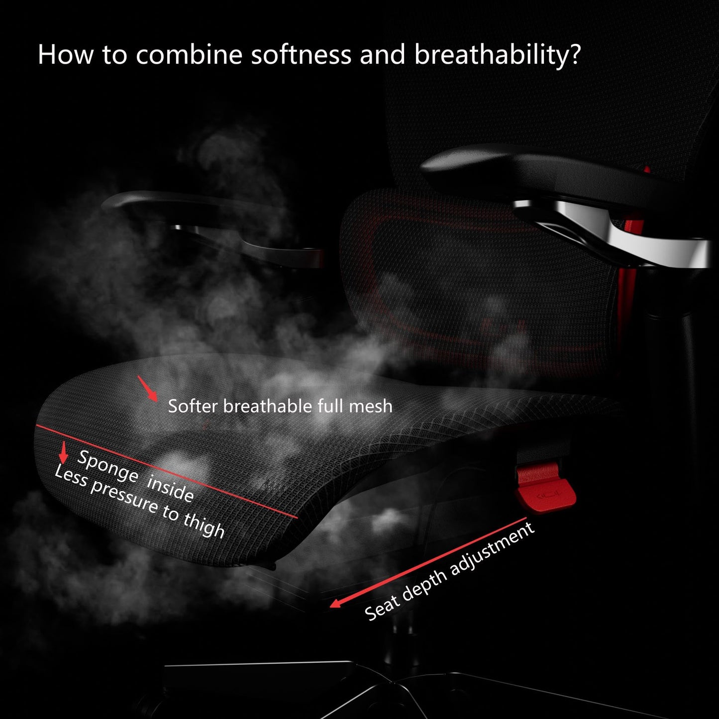 chirvana Ergonomic Office Chair, Big and Tall Mesh Computer Gaming Chair with Adaptive Lumbar Support, Work Chair with Headrest, 5D Armrest,90-130°Tilt, BIFMA Certified, Model Zen (Red)