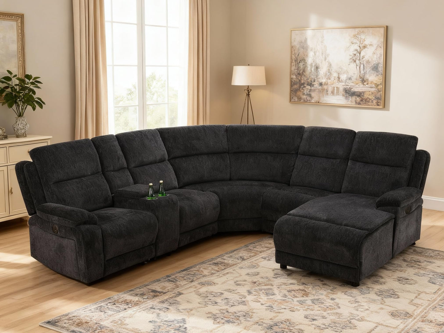 Trygoal Power Reclining Sectional Sofa Set, L-Shaped Sectional Couch for Living Room, Home Theater Seating with Cup Holders, Modern Intelligent Recliner Sofa, Gray Black