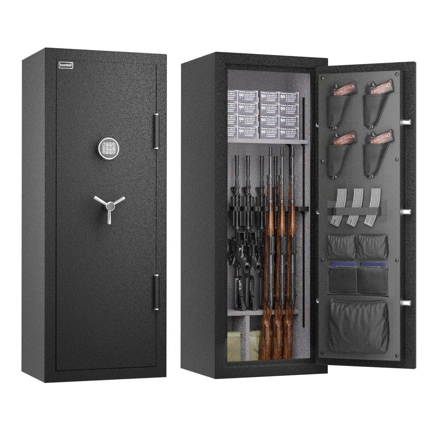 SMARTHIVE 40-Min Fireproof Gun Safe (1200°F) - Quick Access Rifle/Pistol Safe, Heavy-Duty Fire Resistant Gun Cabinet for Home Valuables (BLACK, 11.9cu.ft)